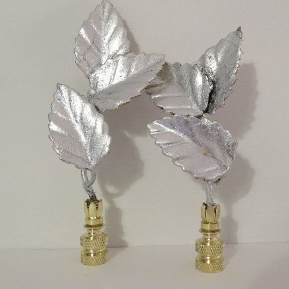 Vintage Italian Tole Leaf Lamp Finials a pair. Florentine Silver Leaf.